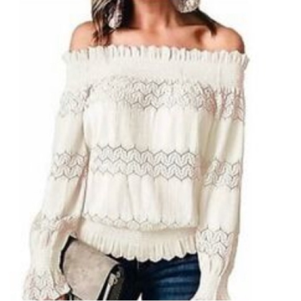 J.O.A. Los Angeles off the shoulder Lacey top. Size medium.
